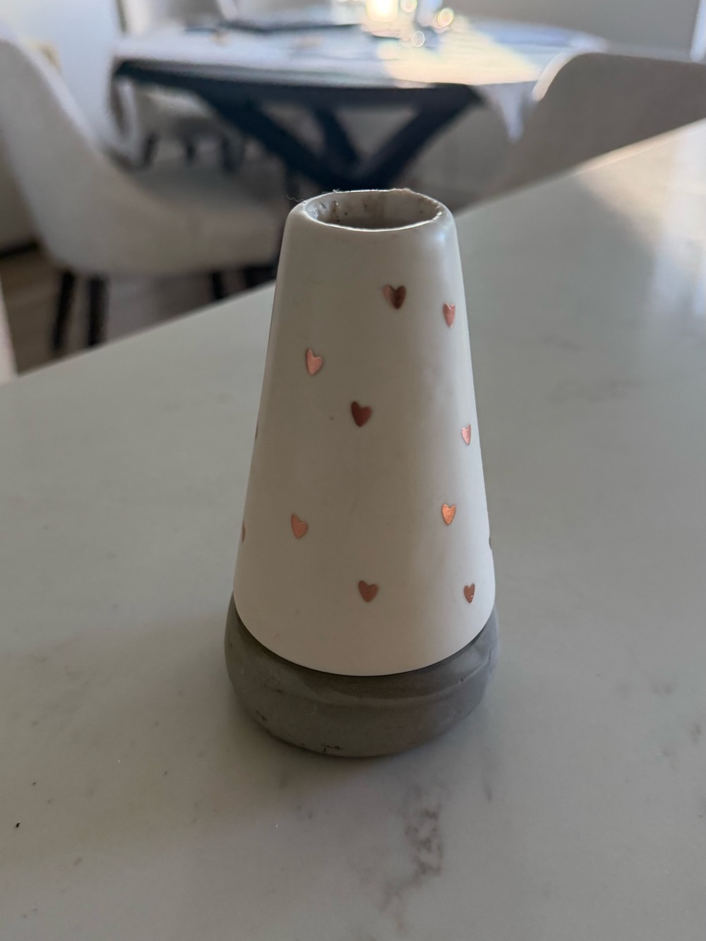 Ceramic White Vase with Rose Gold Heart Accents